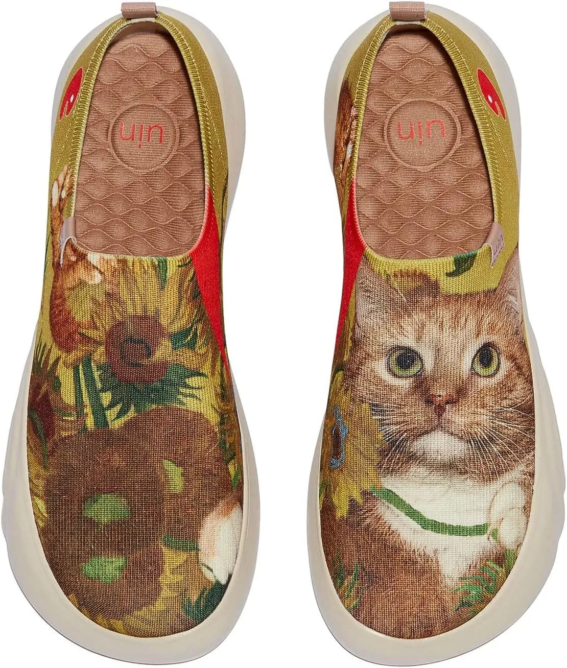 UIN x FatCatArt Collaboration Women's Art Travel Walking Shoes Slip On Casual Lightweight Fashion Sneaker Toledo ⅩⅤ Sunflowers and Cat 4 (9.5)