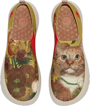 UIN x FatCatArt Collaboration Women's Art Travel Walking Shoes Slip On Casual Lightweight Fashion Sneaker Toledo ⅩⅤ Sunflowers and Cat 4 (9.5)
