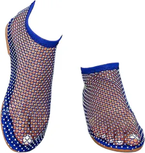 Ultra Comfortable Mesh Flats for Women Fishnet Sandals Low Heel Slip on Rhinestone Shoes