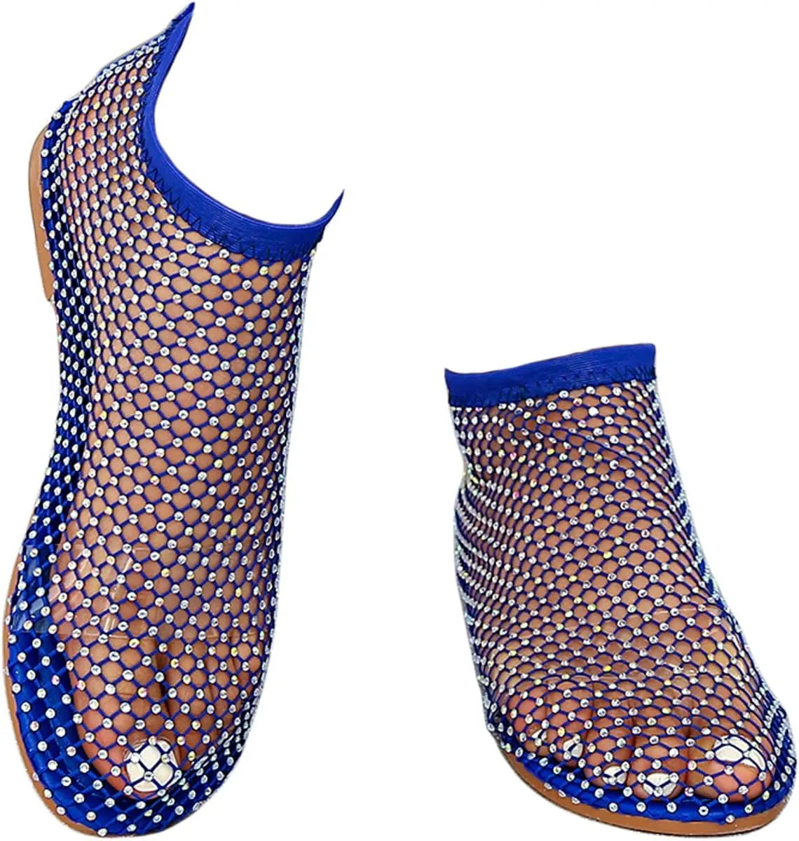 Ultra Comfortable Mesh Flats for Women Fishnet Sandals Low Heel Slip on Rhinestone Shoes