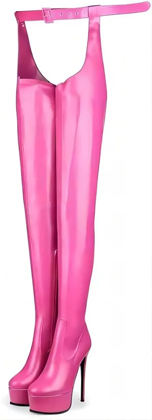 unisex sexy waist belt high heels over knee boots platform plus size
