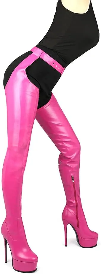 unisex sexy waist belt high heels over knee boots platform plus size