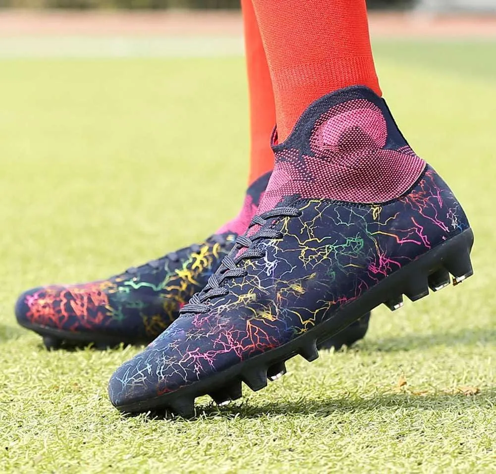 Unisex's AG Cleats Training Football Sneakers Sports Non-Slip Long Studs High-Top Soccer Shoes for Youth