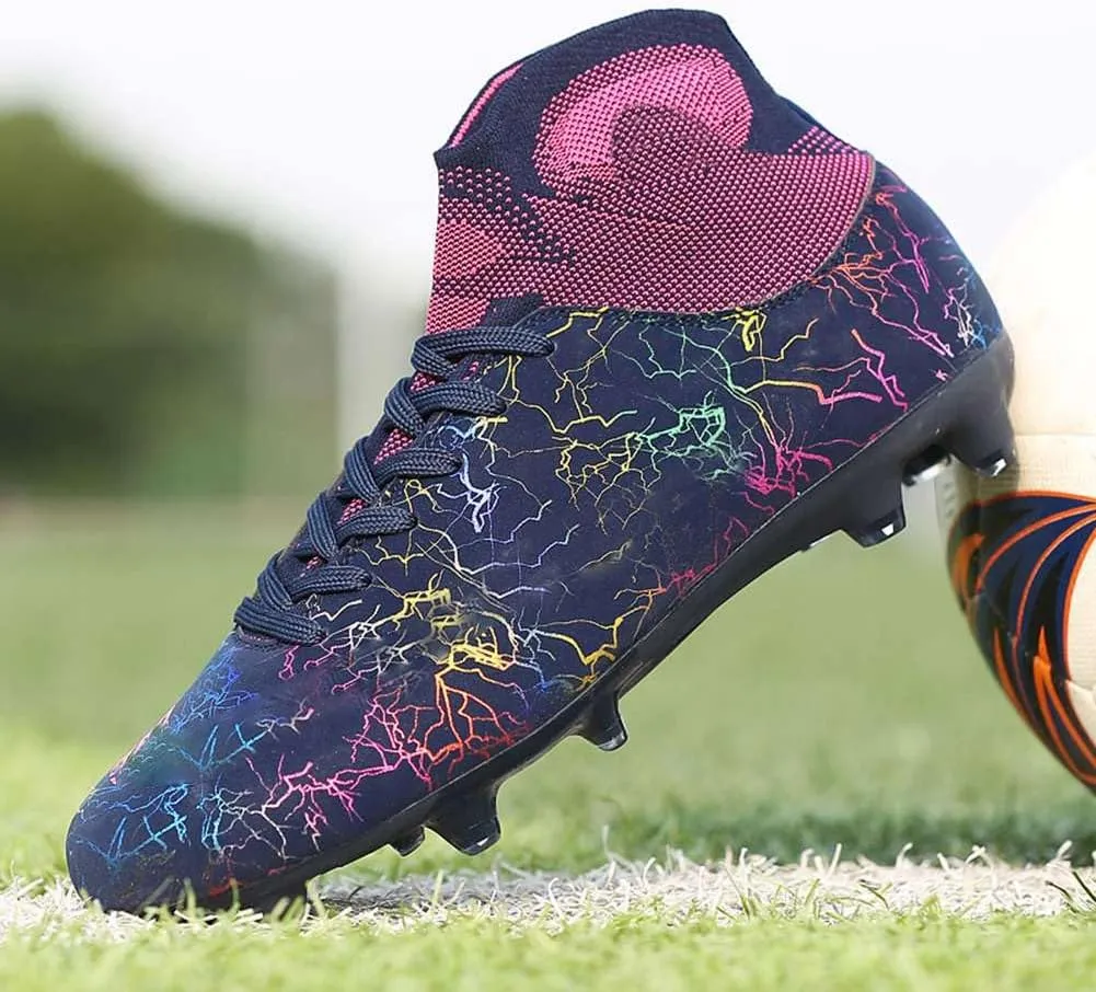 Unisex's AG Cleats Training Football Sneakers Sports Non-Slip Long Studs High-Top Soccer Shoes for Youth