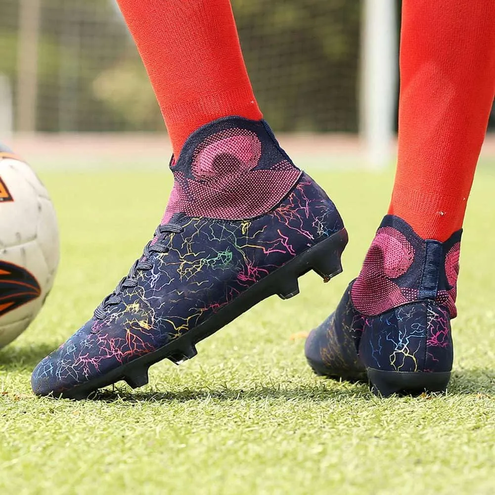 Unisex's AG Cleats Training Football Sneakers Sports Non-Slip Long Studs High-Top Soccer Shoes for Youth