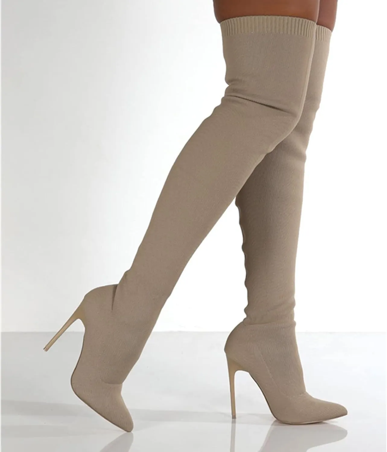 UOQAPRE Women's Over The Knee Thigh High Heel Boots,Pointed -Toe Side Comfy Long Boots Platform High Heel Booties for Women