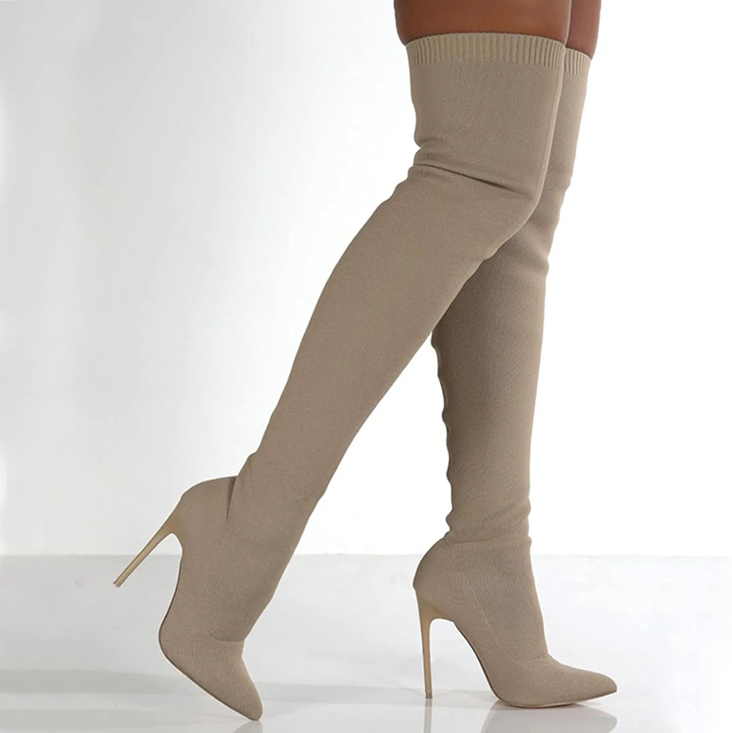 UOQAPRE Women's Over The Knee Thigh High Heel Boots,Pointed -Toe Side Comfy Long Boots Platform High Heel Booties for Women