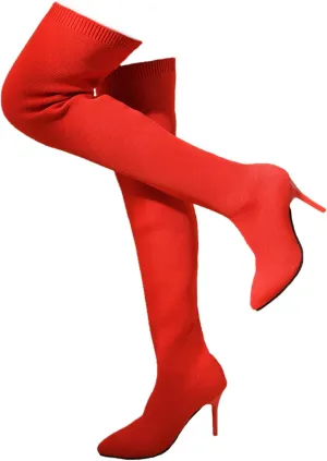 UOQAPRE Women's Over The Knee Thigh High Heel Boots,Pointed -Toe Side Comfy Long Boots Platform High Heel Booties for Women