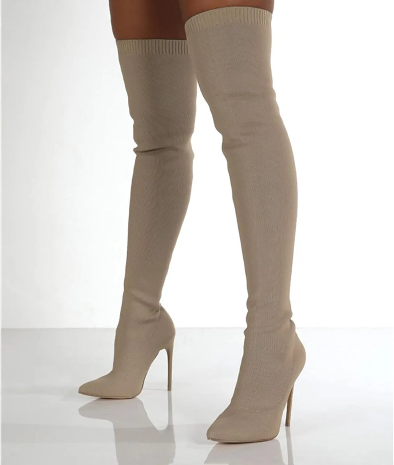 UOQAPRE Women's Over The Knee Thigh High Heel Boots,Pointed -Toe Side Comfy Long Boots Platform High Heel Booties for Women