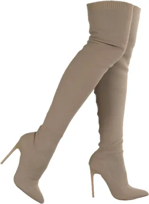 UOQAPRE Women's Over The Knee Thigh High Heel Boots,Pointed -Toe Side Comfy Long Boots Platform High Heel Booties for Women