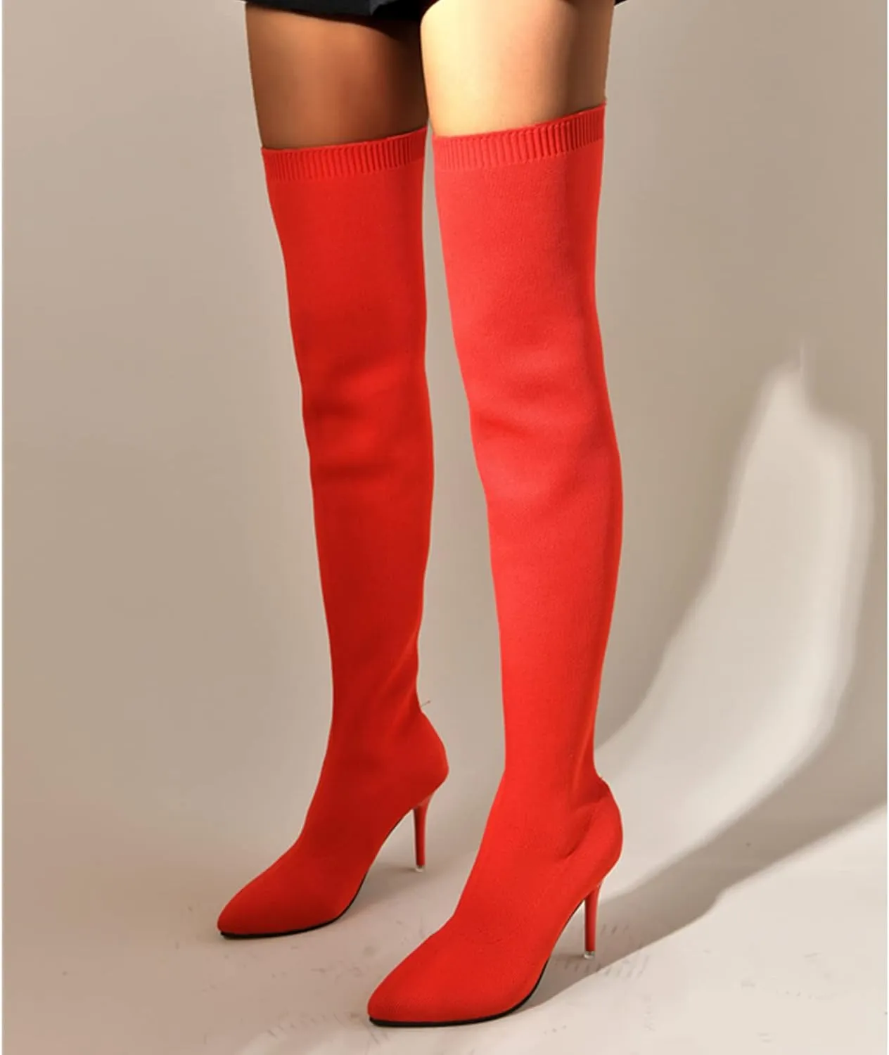 UOQAPRE Women's Over The Knee Thigh High Heel Boots,Pointed -Toe Side Comfy Long Boots Platform High Heel Booties for Women