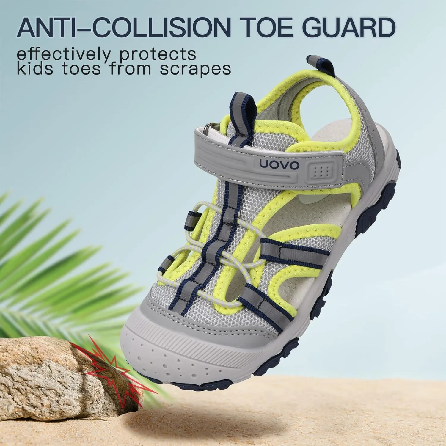 UOVO Boys Sandals Kids Sandals Hiking Athletic Closed-Toe Beach Summer Sandals for Boys Quick-Drying Slip Resistant