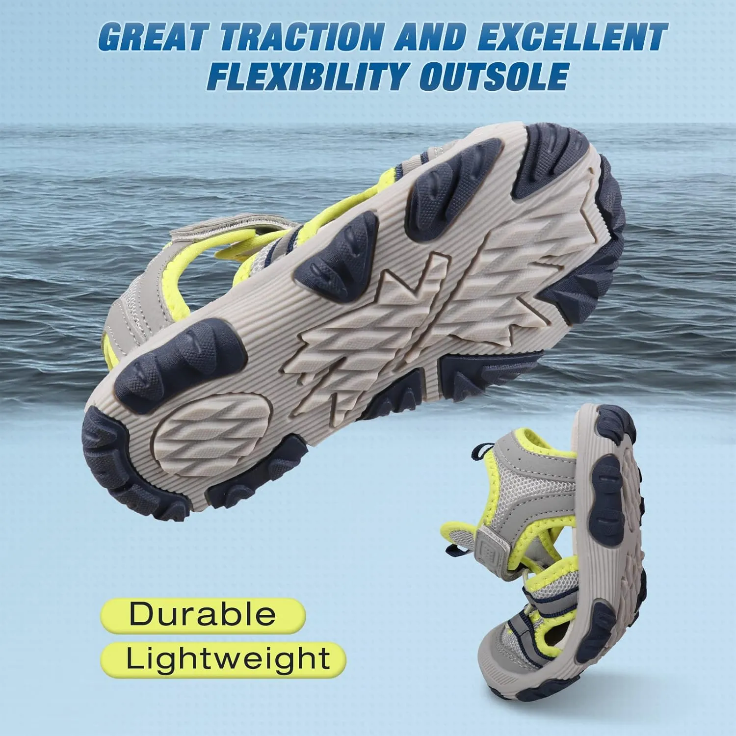 UOVO Boys Sandals Kids Sandals Hiking Athletic Closed-Toe Beach Summer Sandals for Boys Quick-Drying Slip Resistant