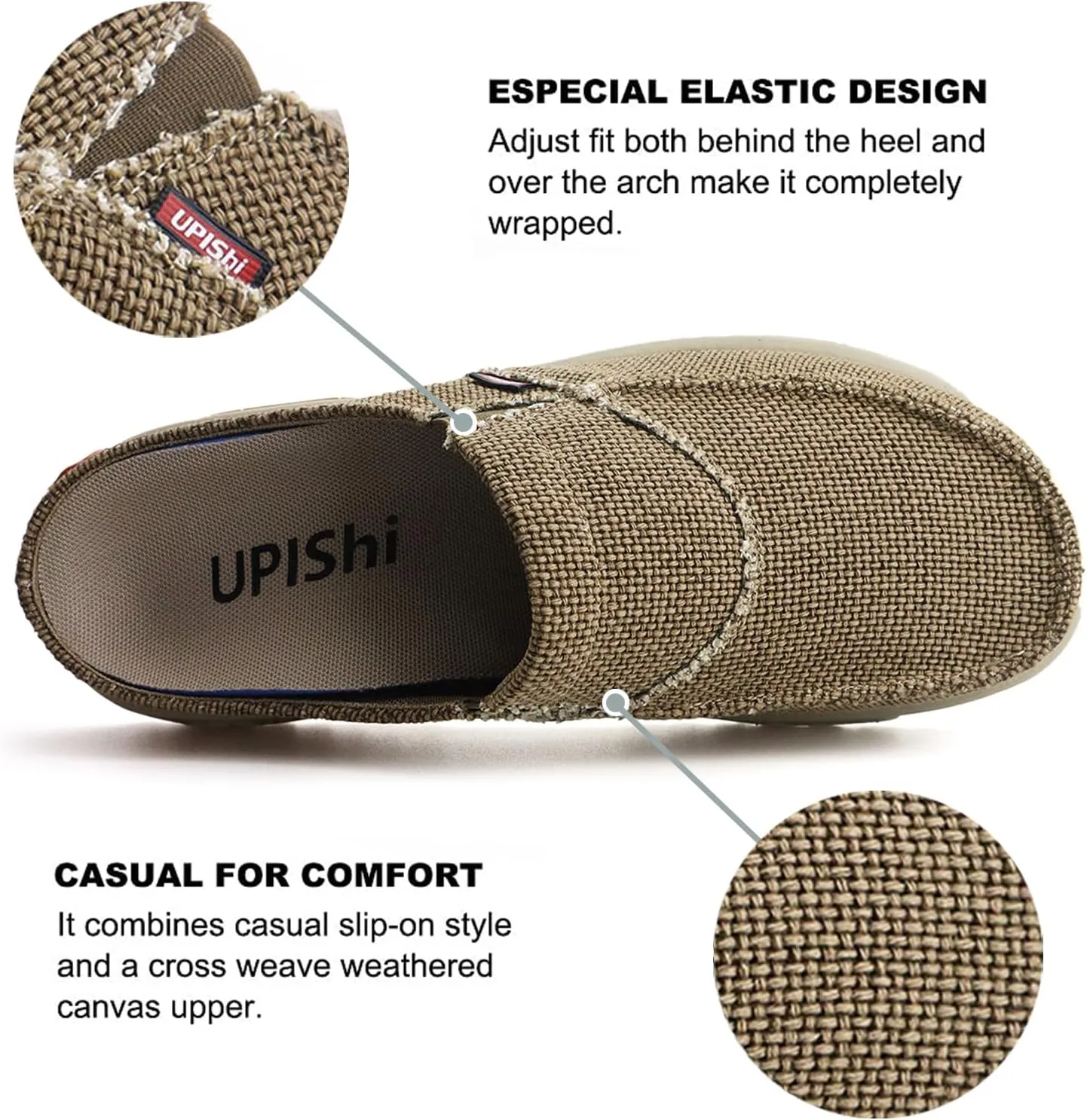 UPIShi Men's Arch Support Orthopedic Plantar Fasciitis Relief Slippers Canvas House Indoor Outdoor Slip On Loafers Non-Slip Casual Shoes