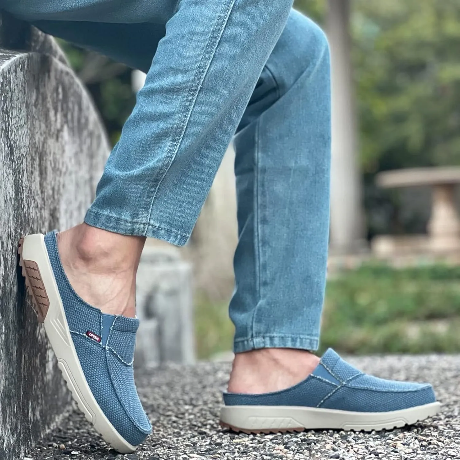 UPIShi Men's Arch Support Orthopedic Plantar Fasciitis Relief Slippers Canvas House Indoor Outdoor Slip On Loafers Non-Slip Casual Shoes