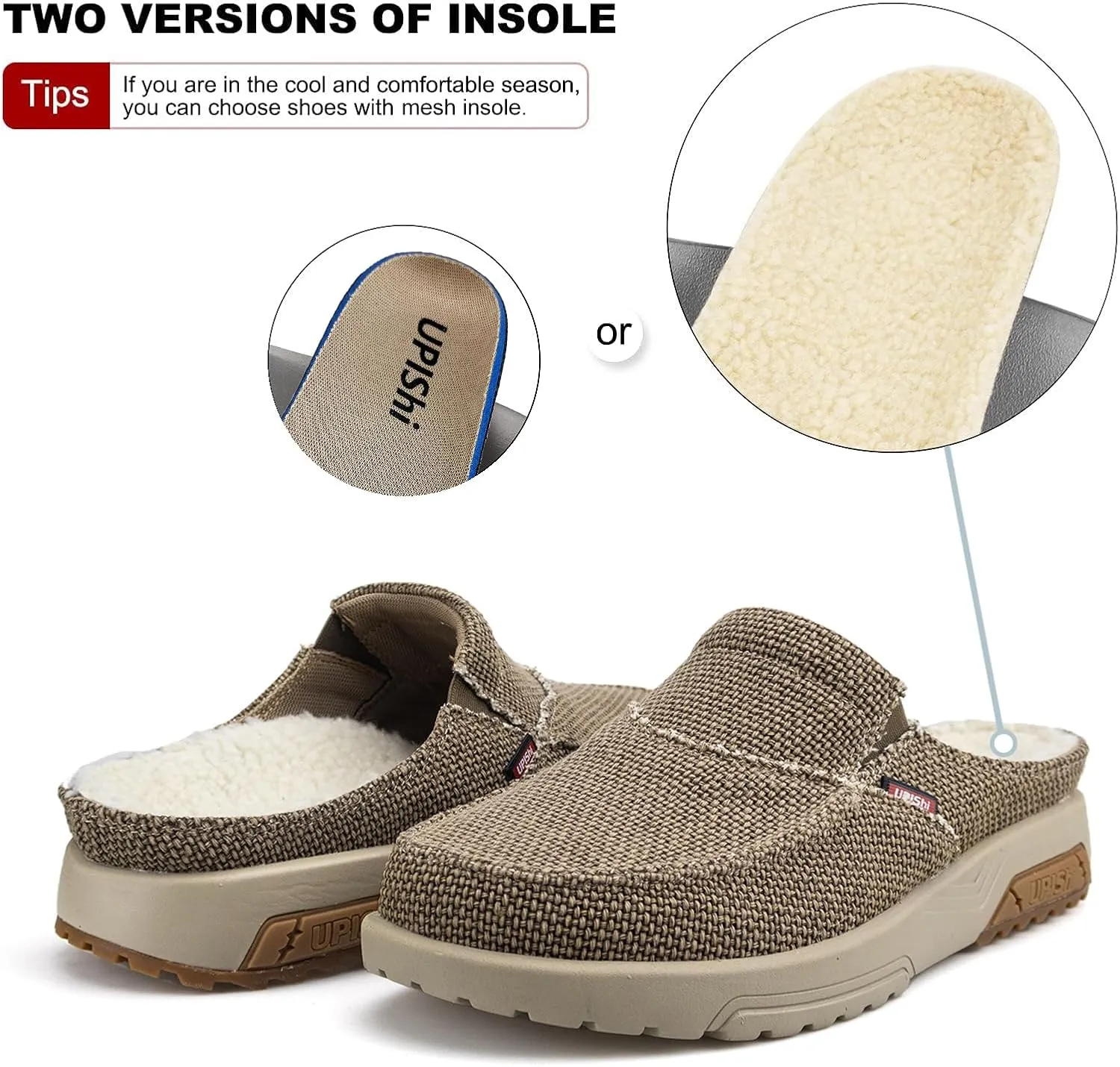 UPIShi Men's Arch Support Orthopedic Plantar Fasciitis Relief Slippers Canvas House Indoor Outdoor Slip On Loafers Non-Slip Casual Shoes