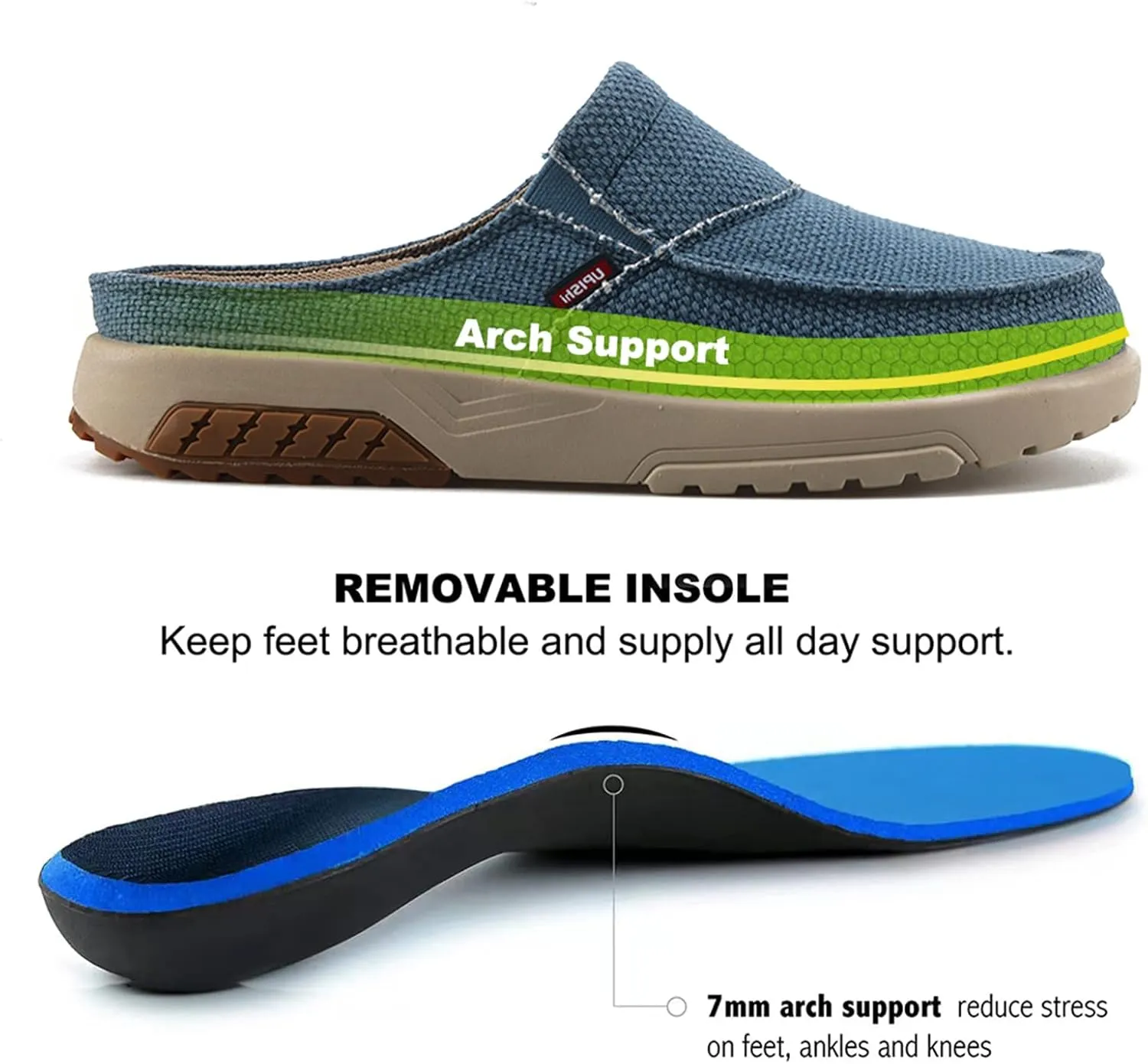 UPIShi Men's Arch Support Orthopedic Plantar Fasciitis Relief Slippers Canvas House Indoor Outdoor Slip On Loafers Non-Slip Casual Shoes