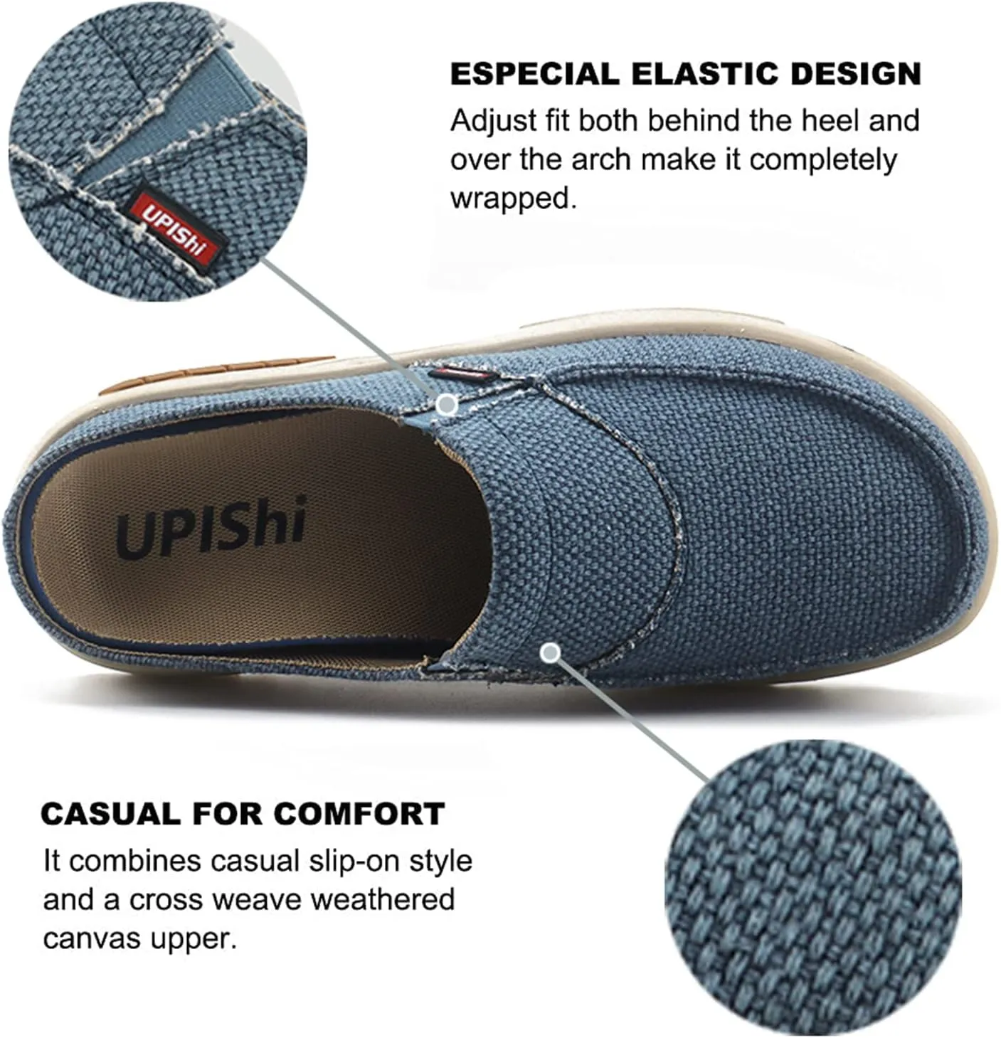 UPIShi Men's Arch Support Orthopedic Plantar Fasciitis Relief Slippers Canvas House Indoor Outdoor Slip On Loafers Non-Slip Casual Shoes