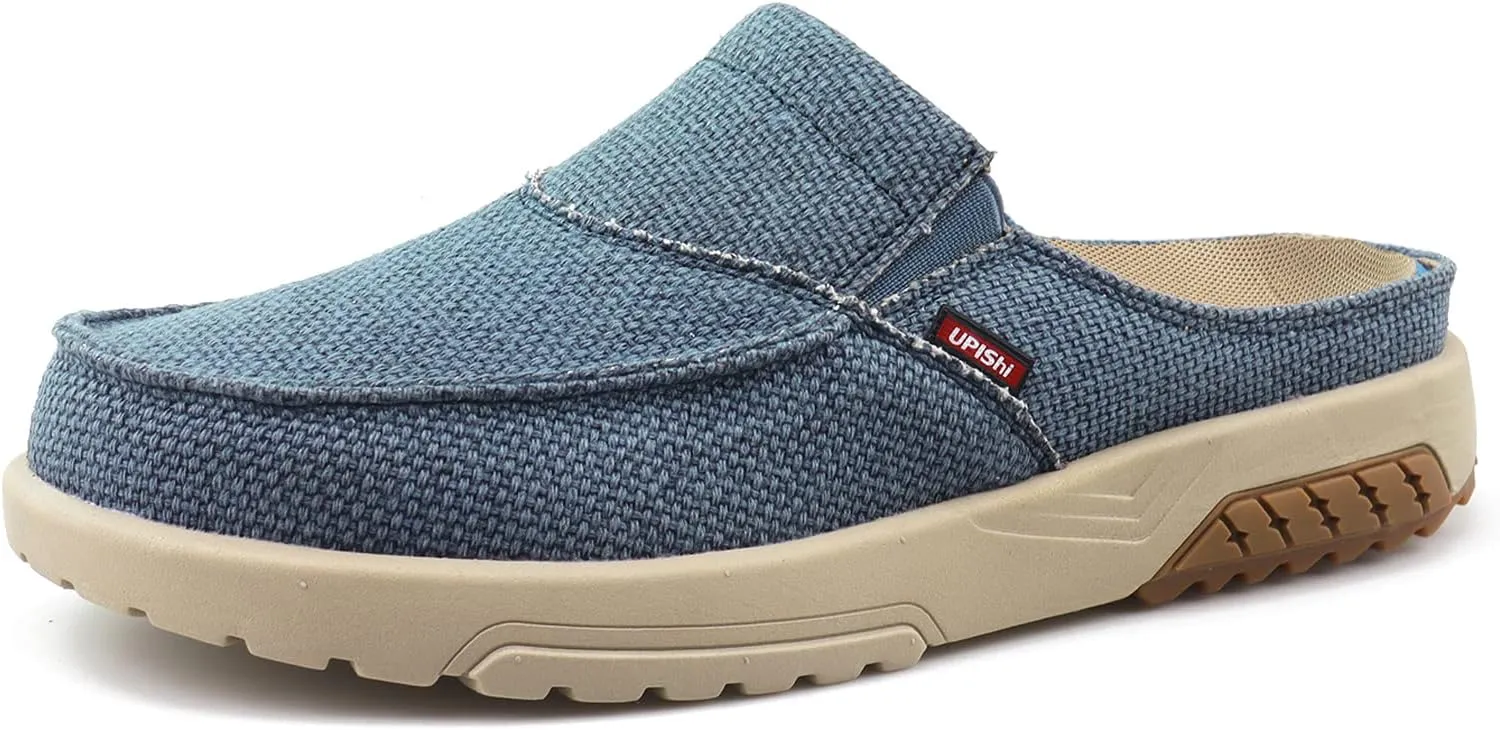 UPIShi Men's Arch Support Orthopedic Plantar Fasciitis Relief Slippers Canvas House Indoor Outdoor Slip On Loafers Non-Slip Casual Shoes