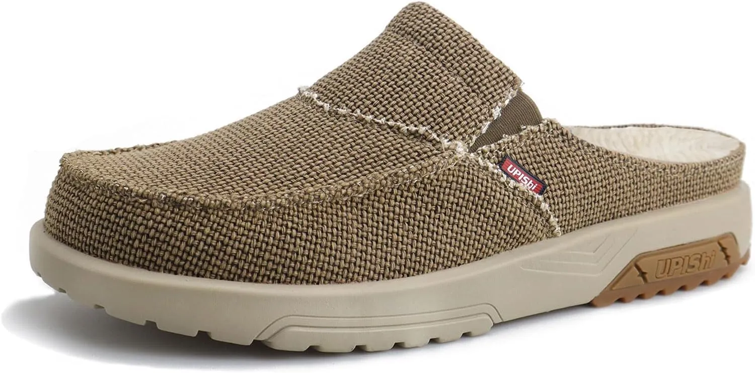 UPIShi Men's Arch Support Orthopedic Plantar Fasciitis Relief Slippers Canvas House Indoor Outdoor Slip On Loafers Non-Slip Casual Shoes