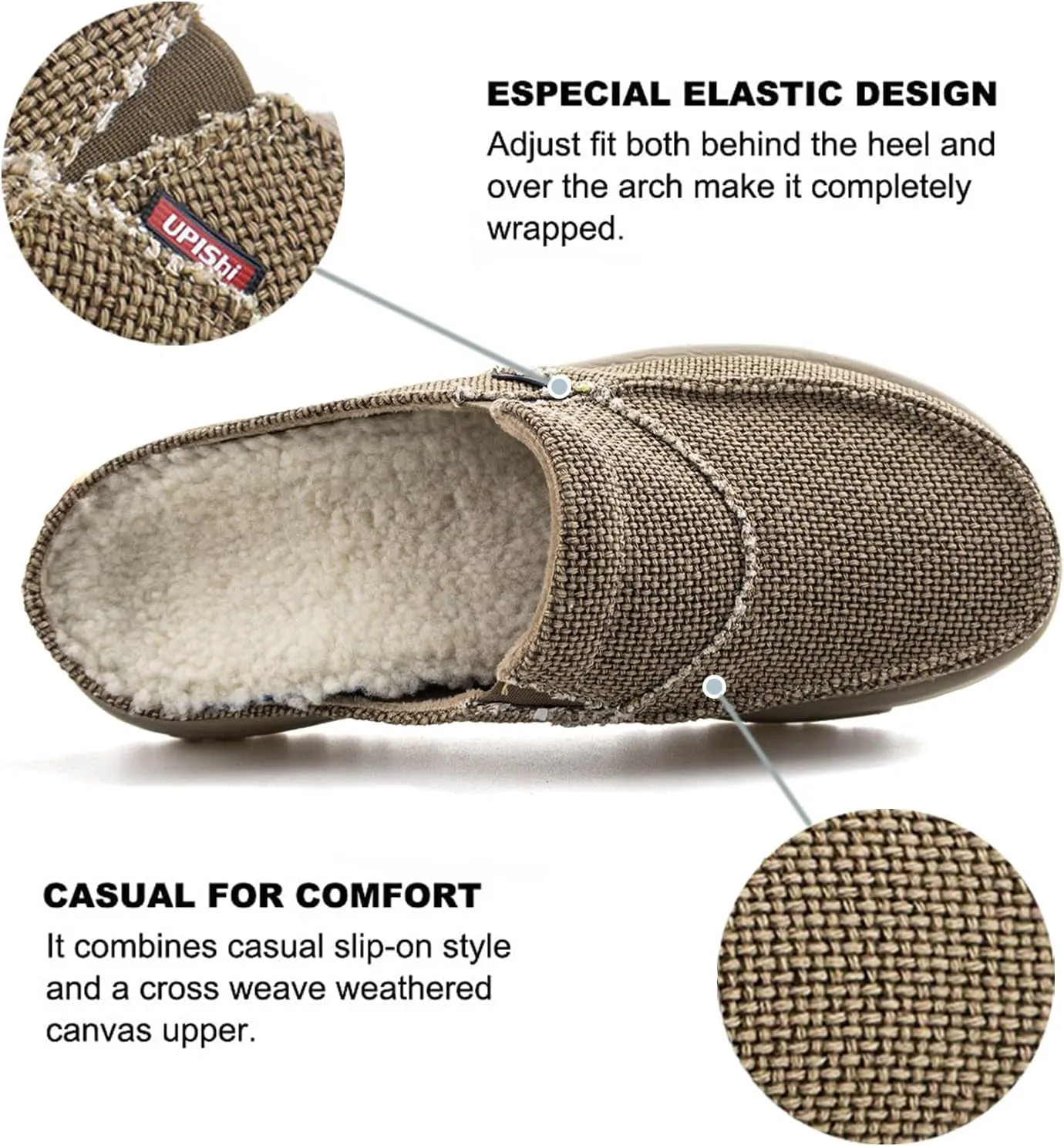 UPIShi Men's Arch Support Orthopedic Plantar Fasciitis Relief Slippers Canvas House Indoor Outdoor Slip On Loafers Non-Slip Casual Shoes