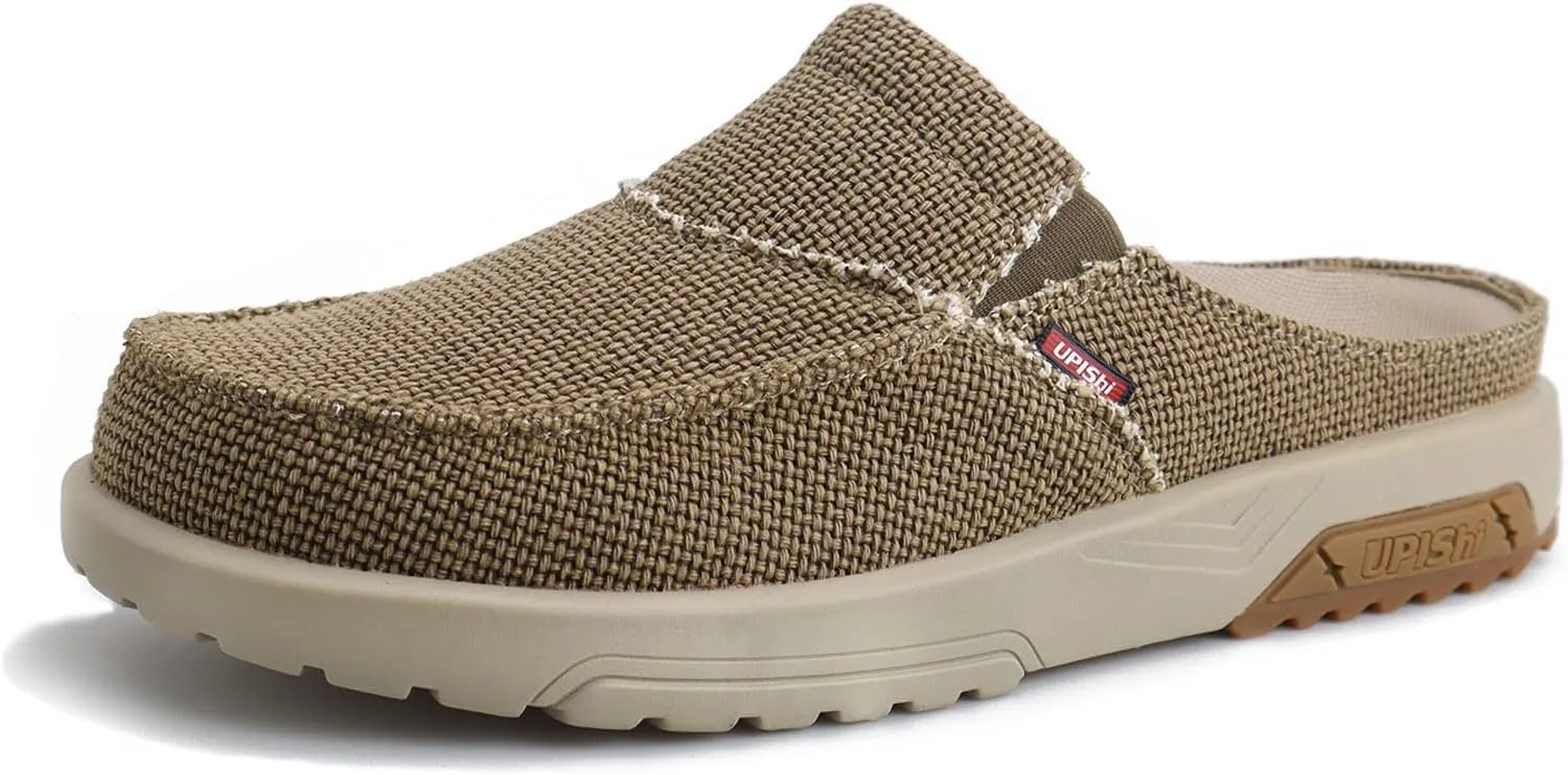UPIShi Men's Arch Support Orthopedic Plantar Fasciitis Relief Slippers Canvas House Indoor Outdoor Slip On Loafers Non-Slip Casual Shoes