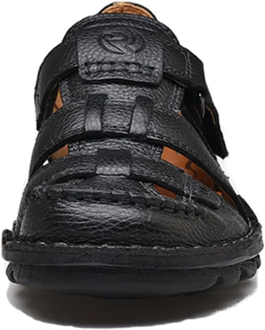UPIShi Mens Casual Closed Toe Leather Sandals Outdoor Fisherman Adjustable Summer Shoes
