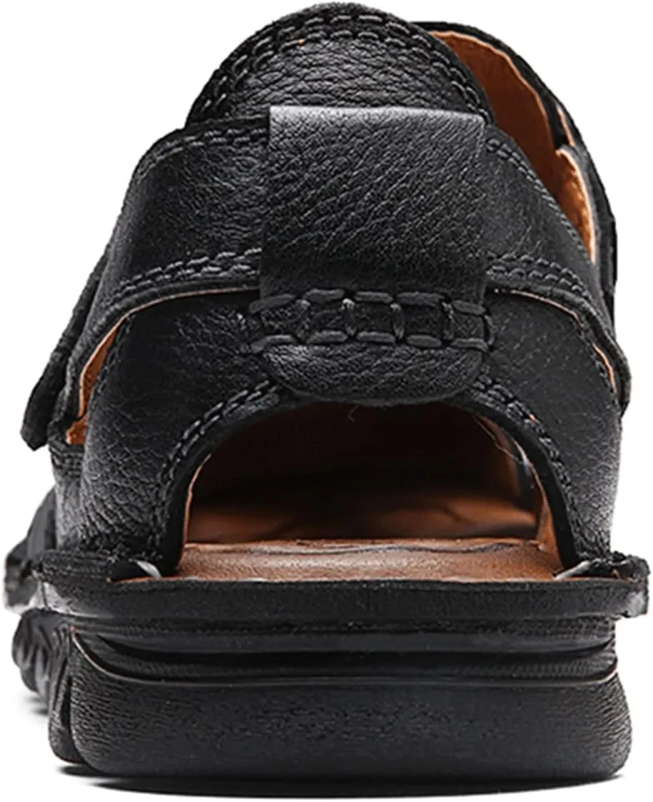 UPIShi Mens Casual Closed Toe Leather Sandals Outdoor Fisherman Adjustable Summer Shoes
