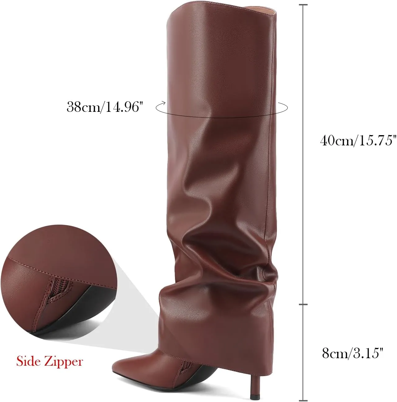 Vaslemuse Womens Fold Over Knee High Boots Stiletto High Heel Slouchy Tall Boots Pointed Toe Sexy Long Boots Fashion Dress Shoes with Side Zipper
