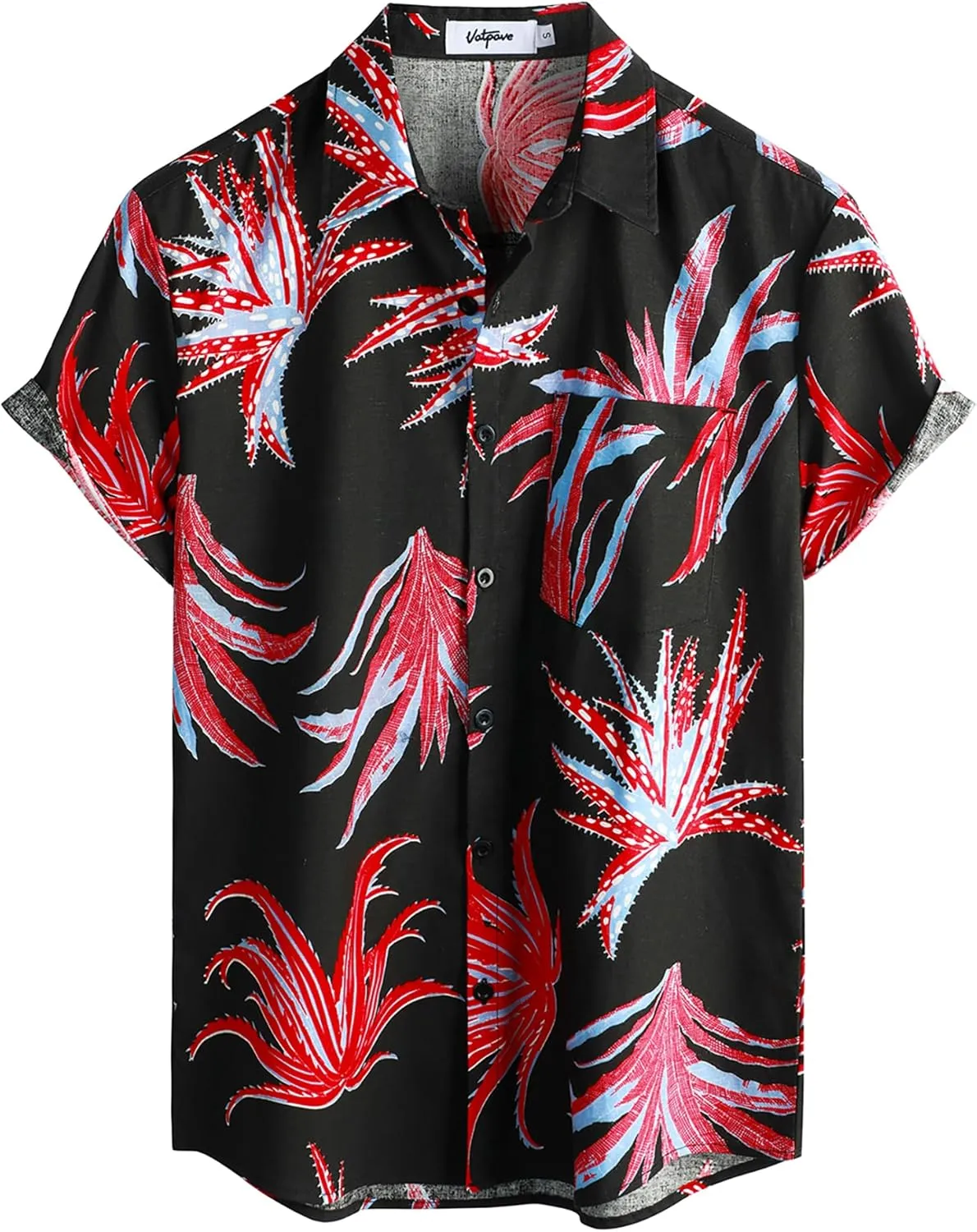 VATPAVE Mens Hawaiian Floral Shirts Cotton Linen Casual Button Down Short Sleeve Beach Shirts