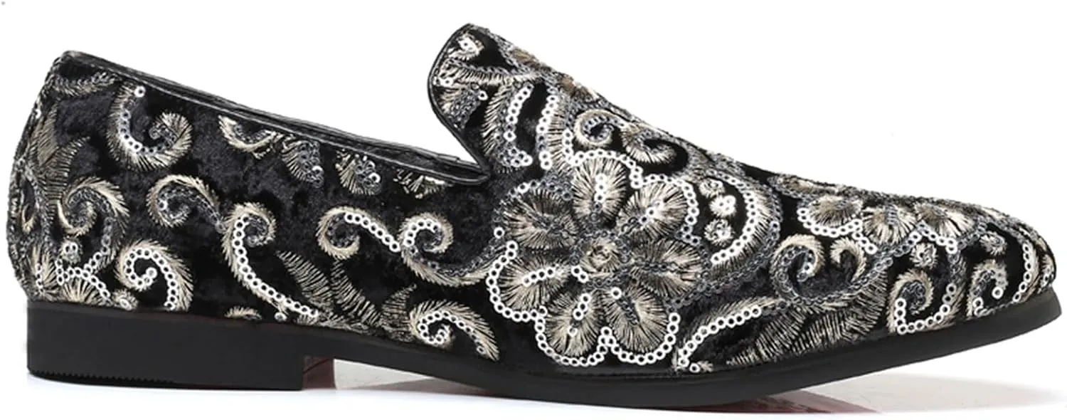 Venshine Mens Dress Loafers Slip On Shoes Glitter Wedding Party Prom Shoes