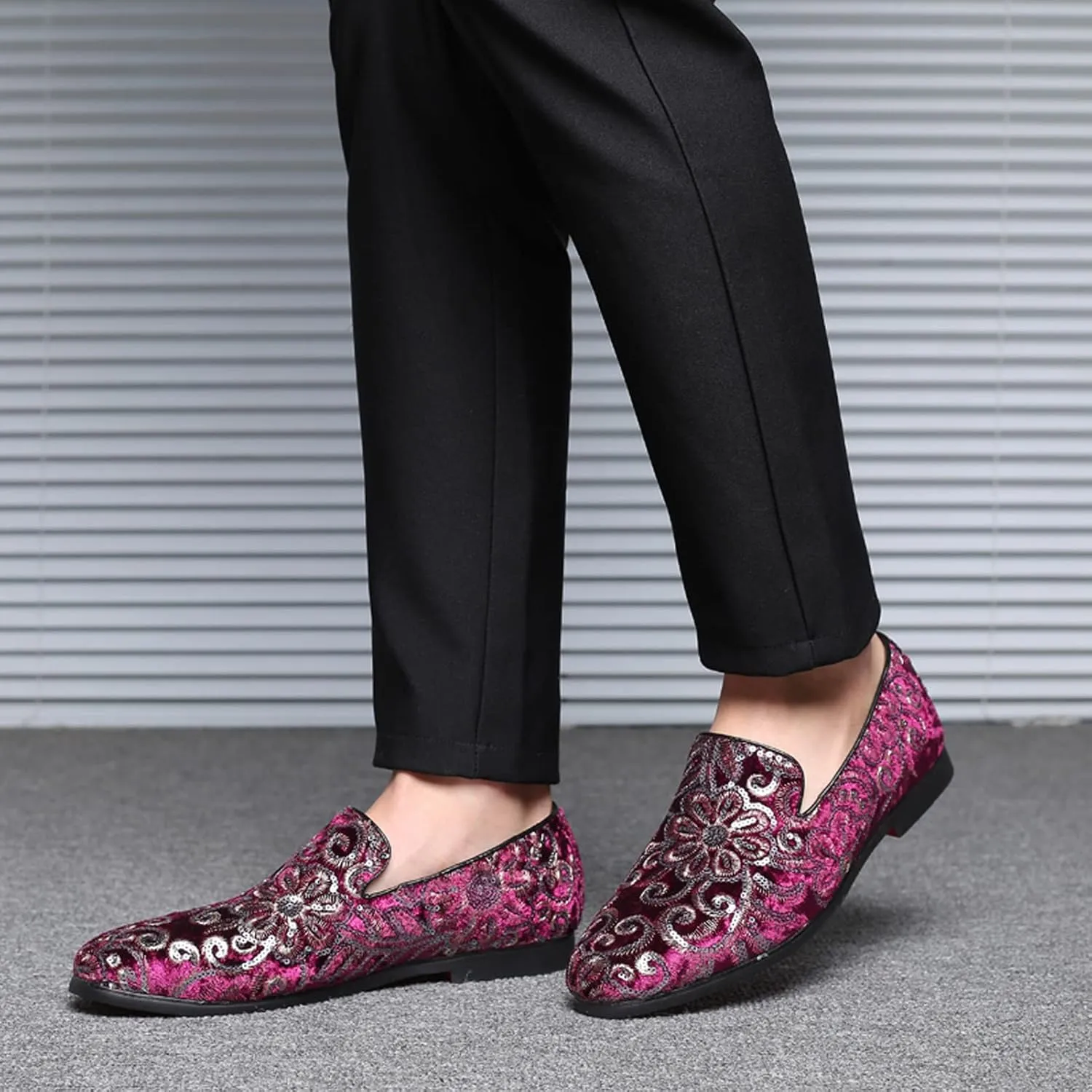 Venshine Mens Dress Loafers Slip On Shoes Glitter Wedding Party Prom Shoes