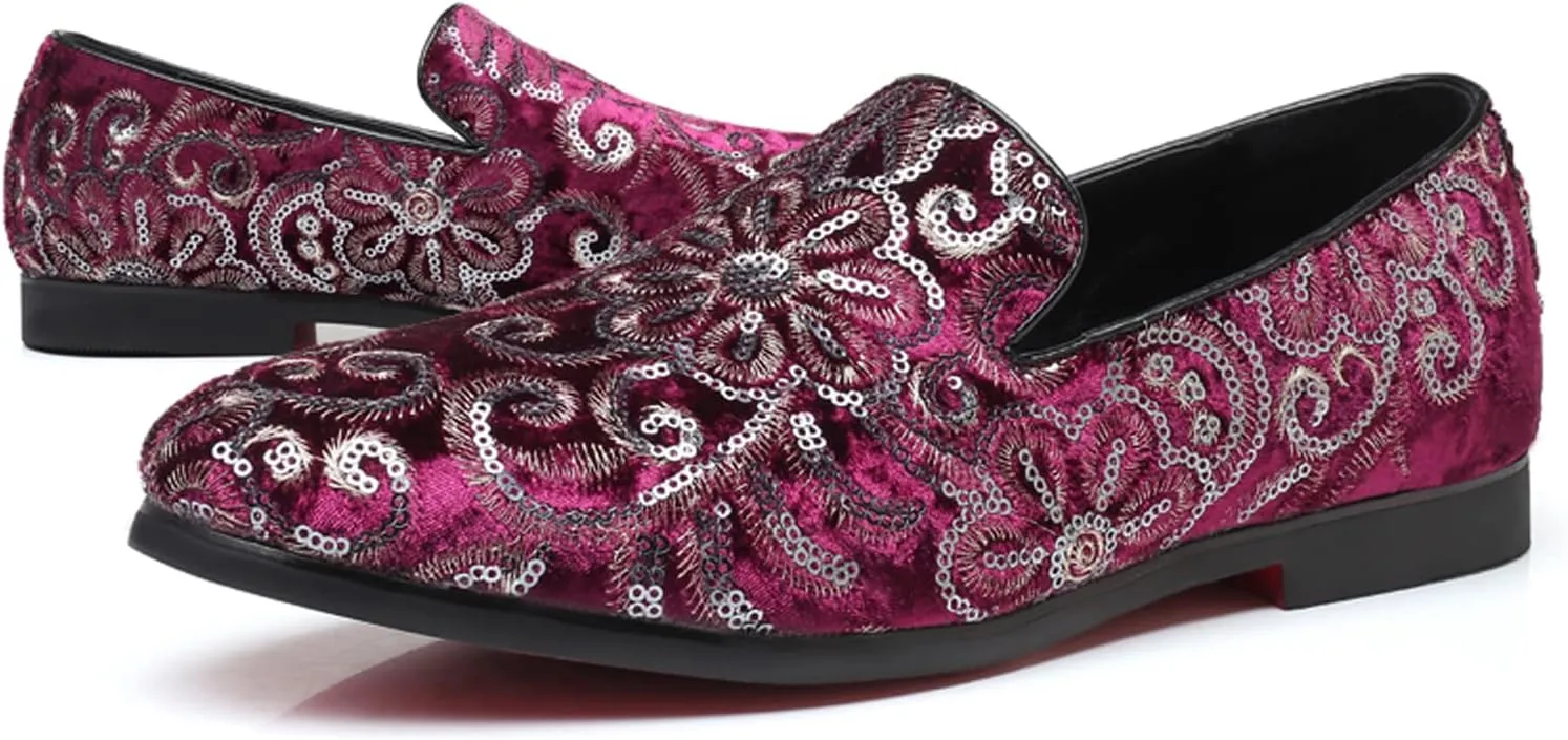 Venshine Mens Dress Loafers Slip On Shoes Glitter Wedding Party Prom Shoes