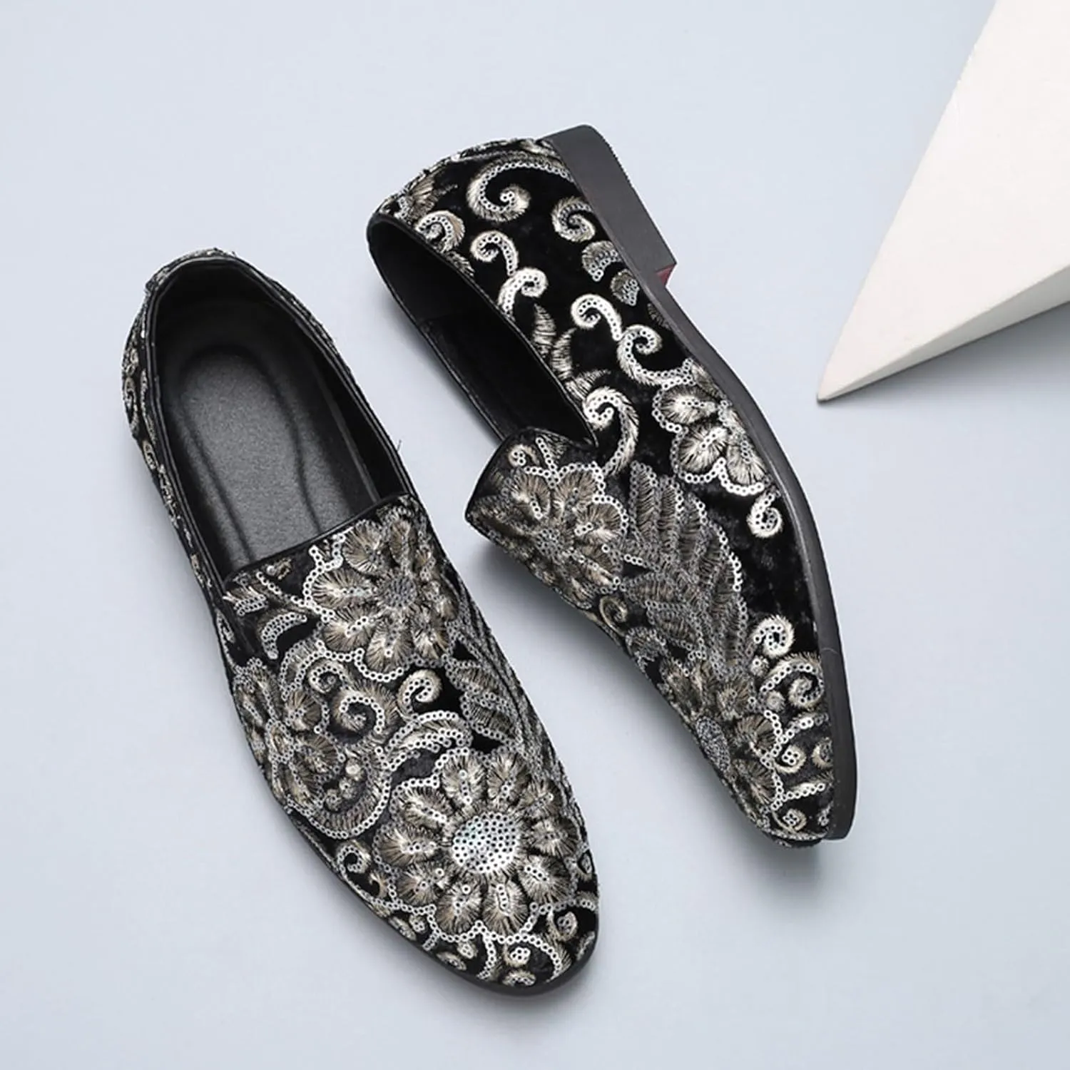 Venshine Mens Dress Loafers Slip On Shoes Glitter Wedding Party Prom Shoes