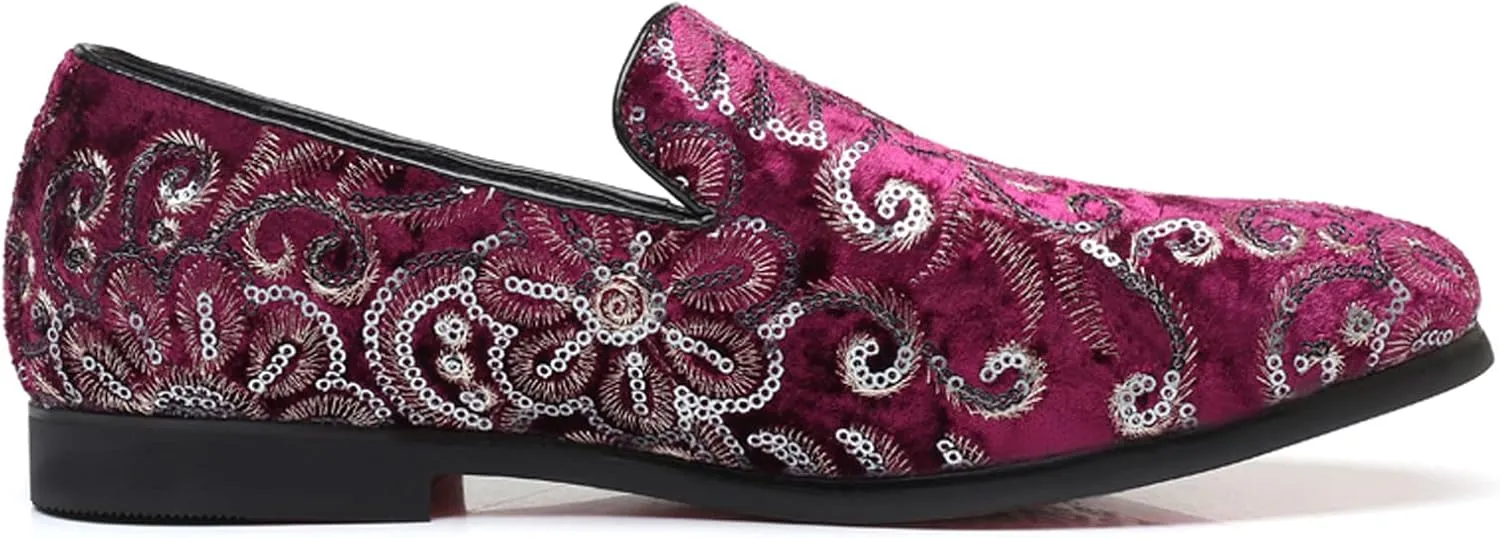 Venshine Mens Dress Loafers Slip On Shoes Glitter Wedding Party Prom Shoes