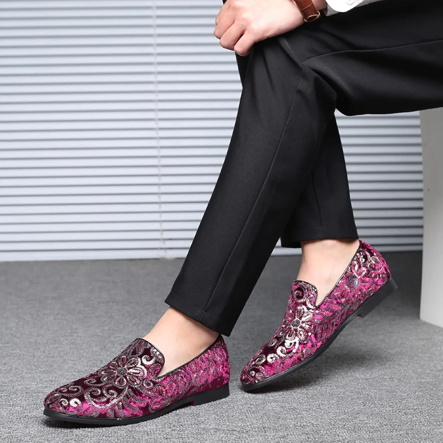 Venshine Mens Dress Loafers Slip On Shoes Glitter Wedding Party Prom Shoes