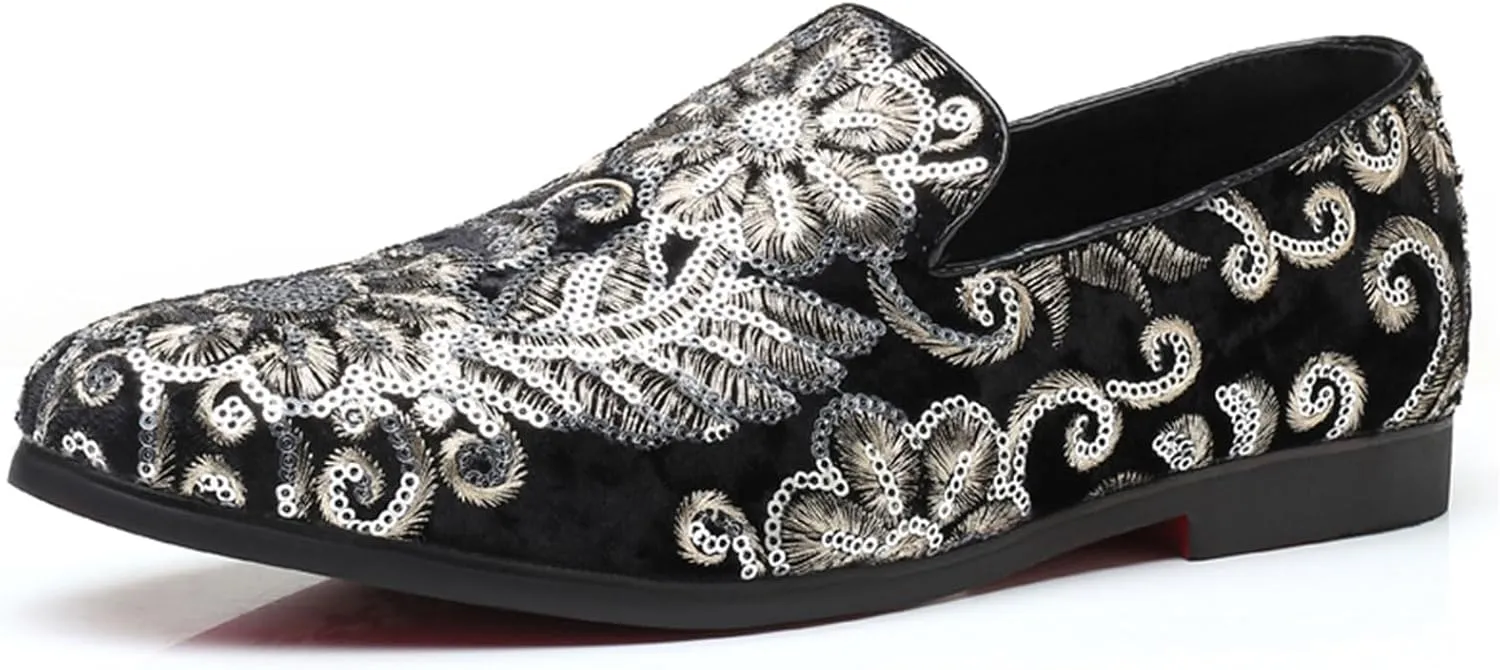 Venshine Mens Dress Loafers Slip On Shoes Glitter Wedding Party Prom Shoes