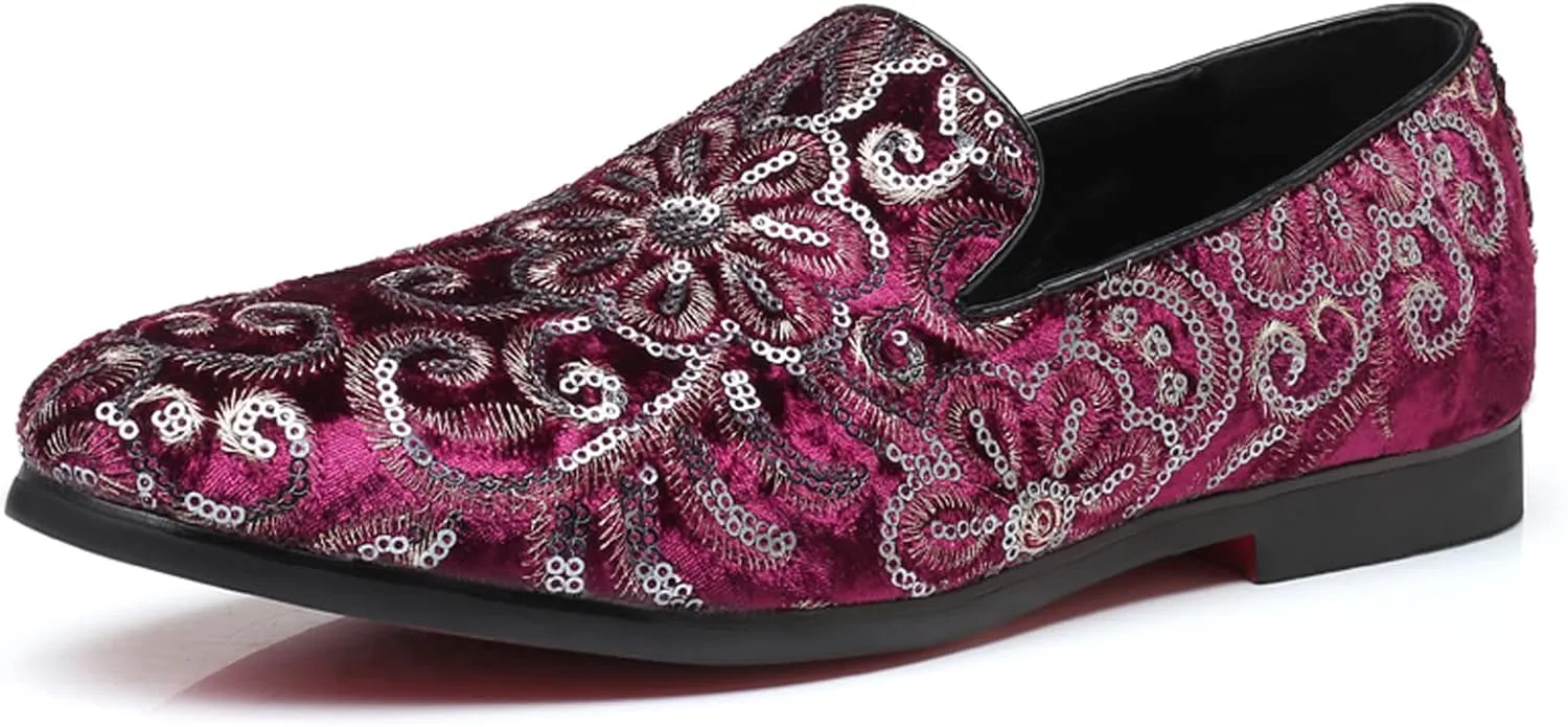 Venshine Mens Dress Loafers Slip On Shoes Glitter Wedding Party Prom Shoes