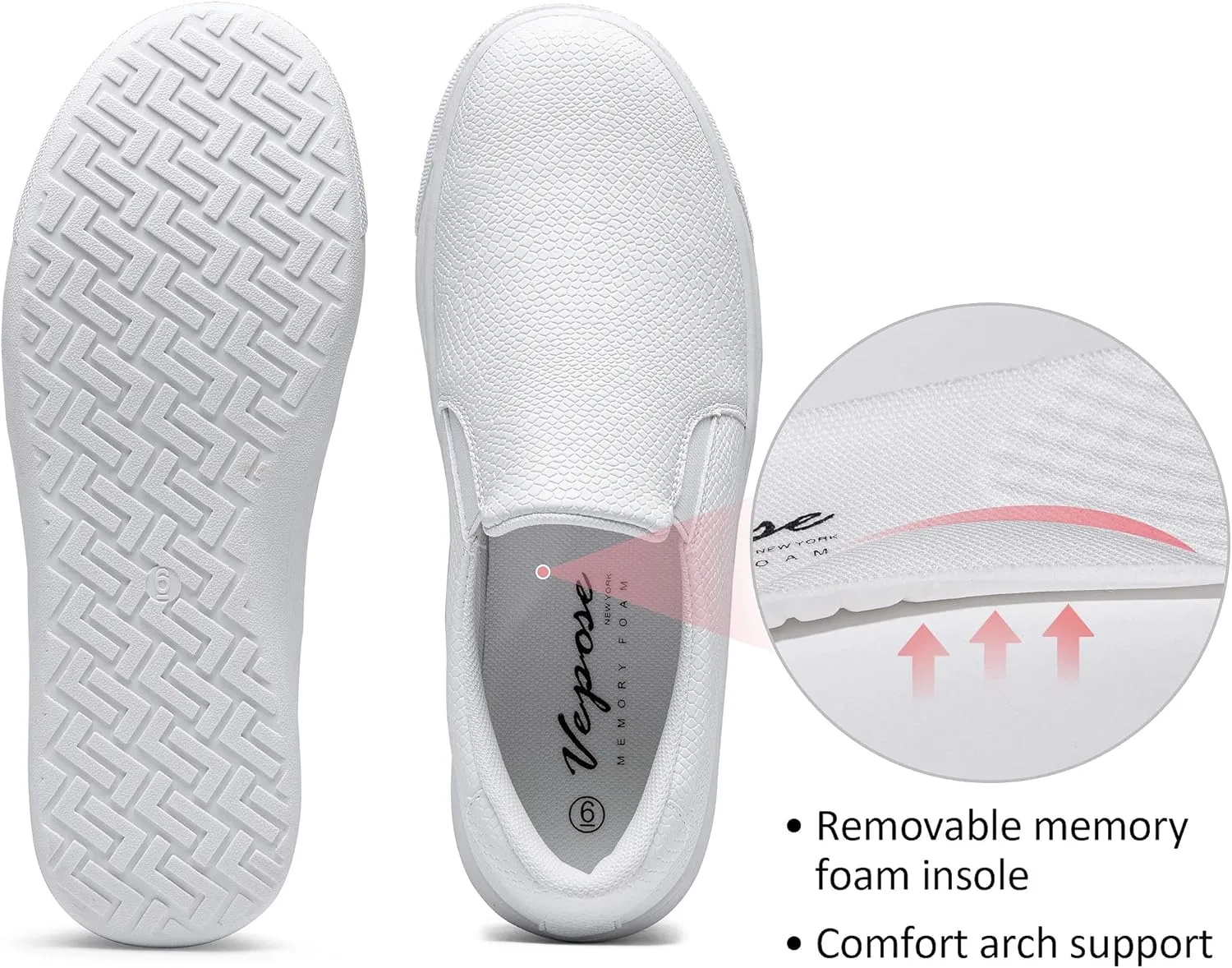 Vepose 8008 Slip on Sneakers Women Fashion Sneakers Comfortable Casual Loafers Shoes with Memory Foam
