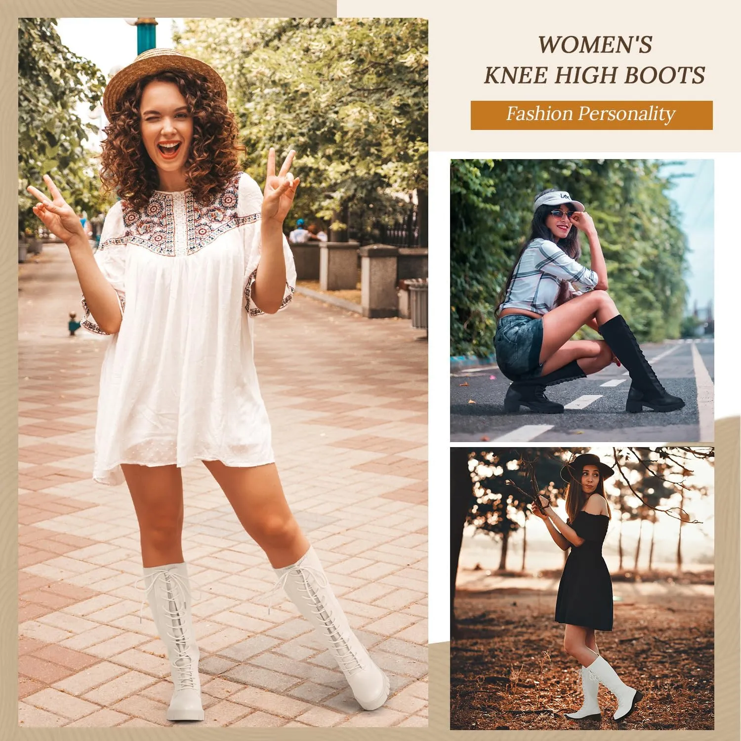 Vepose Women's 953 Lace Platform Combat Knee High Boots with Comfort Chunky Heel