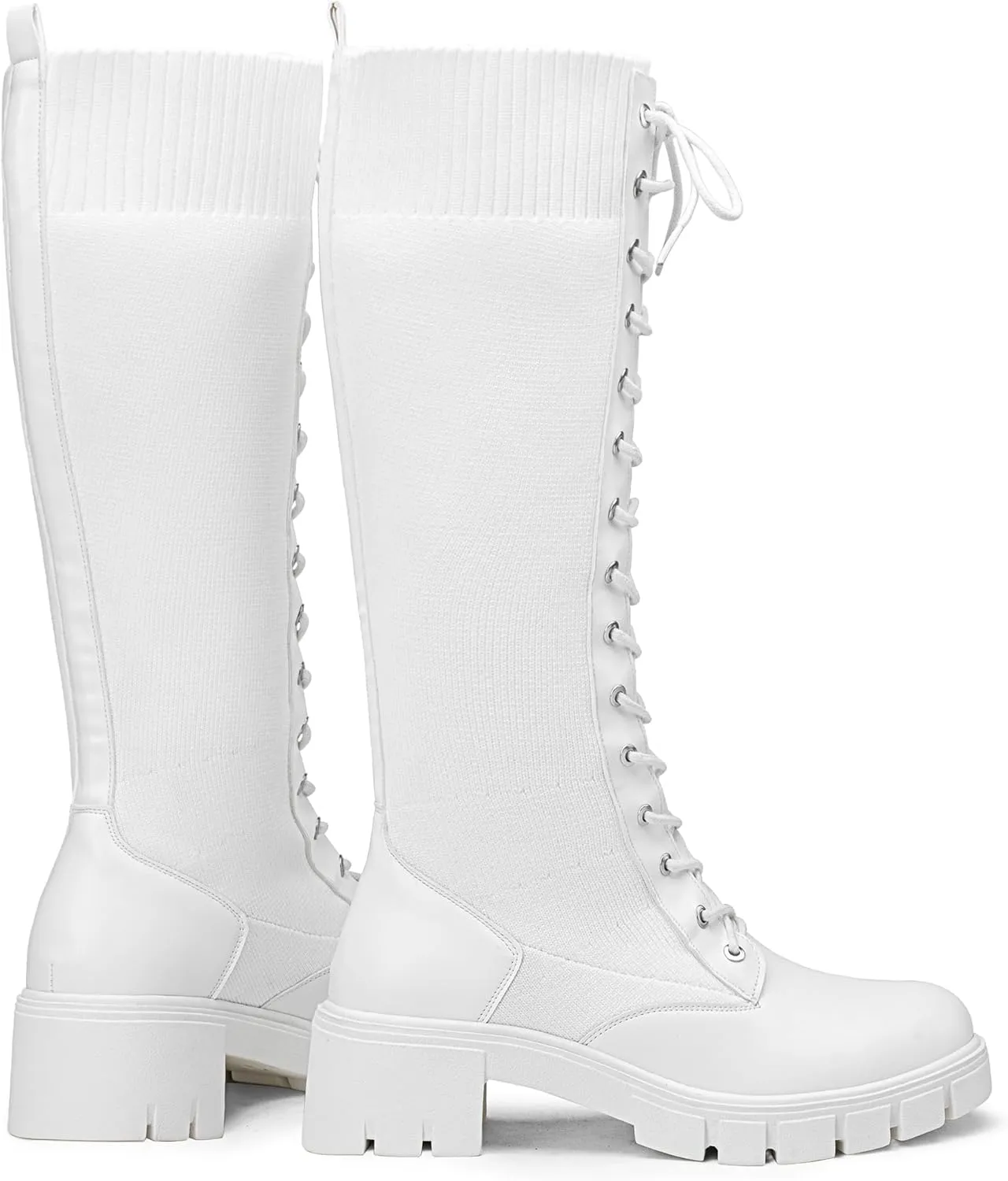 Vepose Women's 953 Lace Platform Combat Knee High Boots with Comfort Chunky Heel