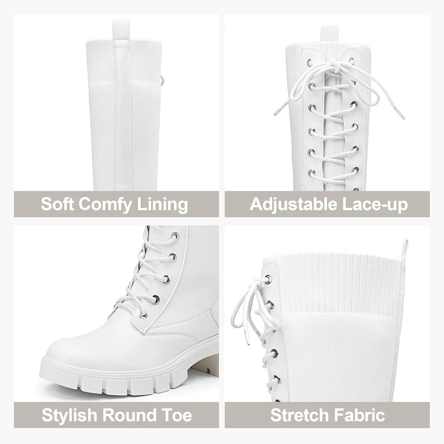 Vepose Women's 953 Lace Platform Combat Knee High Boots with Comfort Chunky Heel