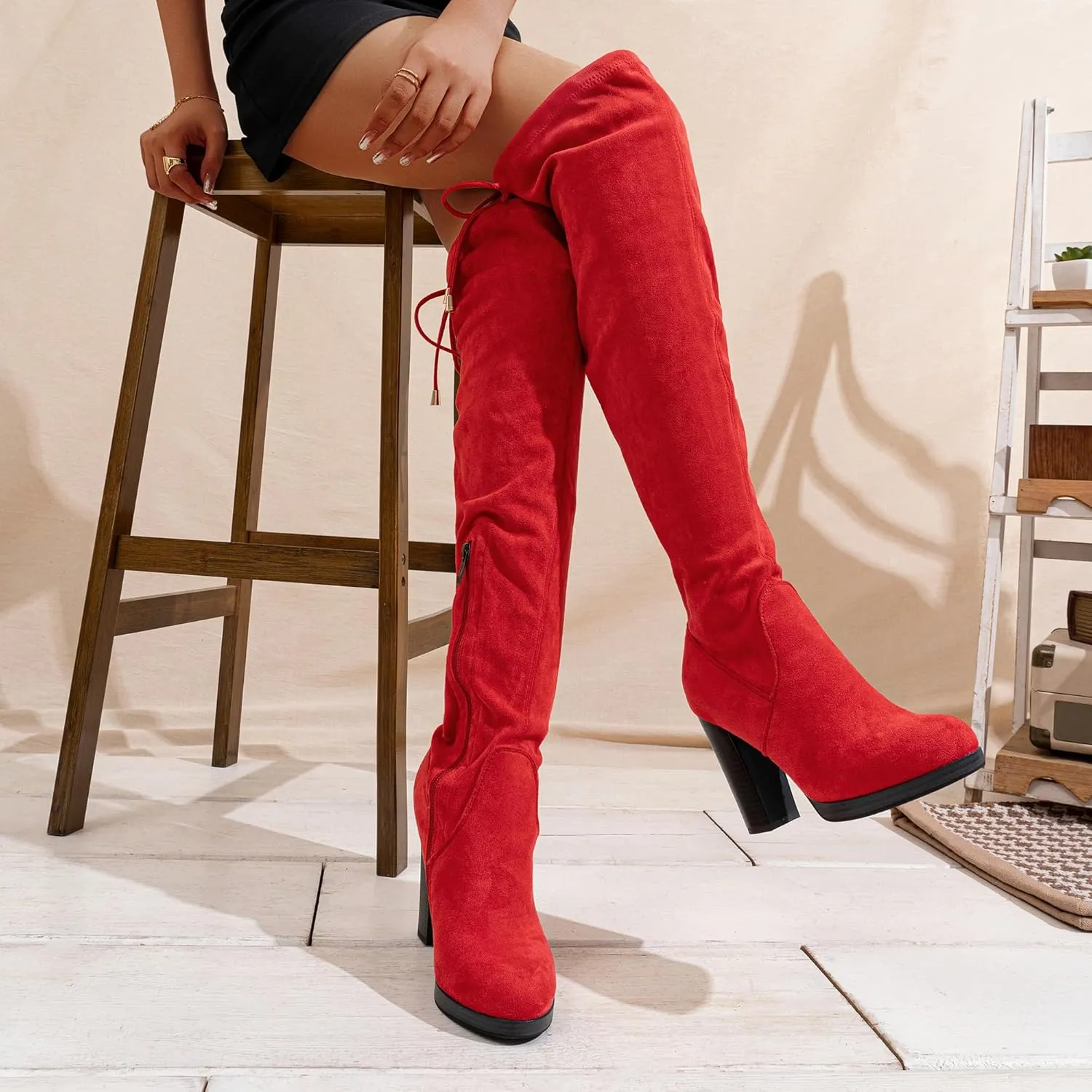 Vepose Women's Thigh High Black Over The Knee Boots, Tall Suede Knee High 996 Boot