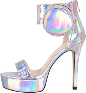 VERISSON High Heels Stiletto Platform Sandals for Women Zip up Open Toe Heels Dressy Pumps Sandals