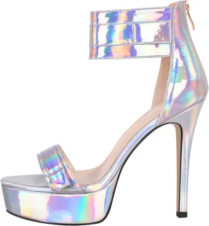 VERISSON High Heels Stiletto Platform Sandals for Women Zip up Open Toe Heels Dressy Pumps Sandals