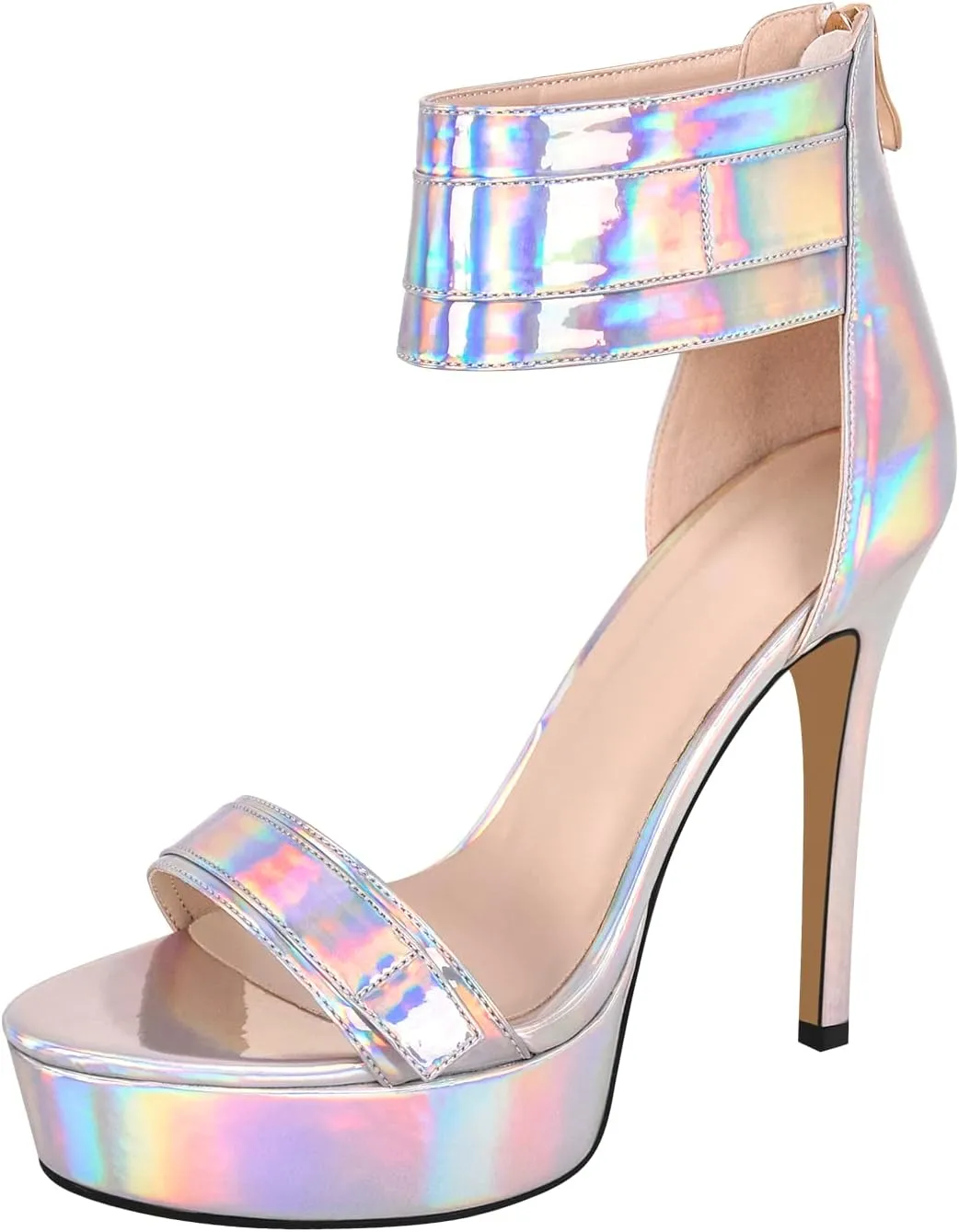VERISSON High Heels Stiletto Platform Sandals for Women Zip up Open Toe Heels Dressy Pumps Sandals