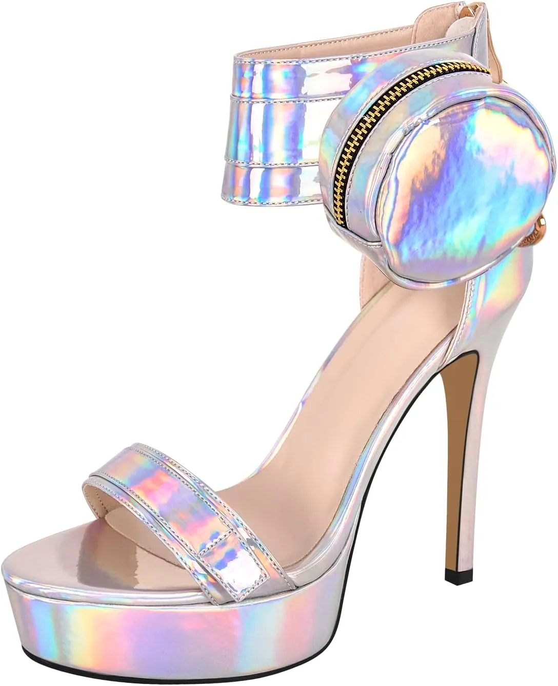 VERISSON High Heels Stiletto Platform Sandals for Women Zip up Open Toe Heels Dressy Pumps Sandals