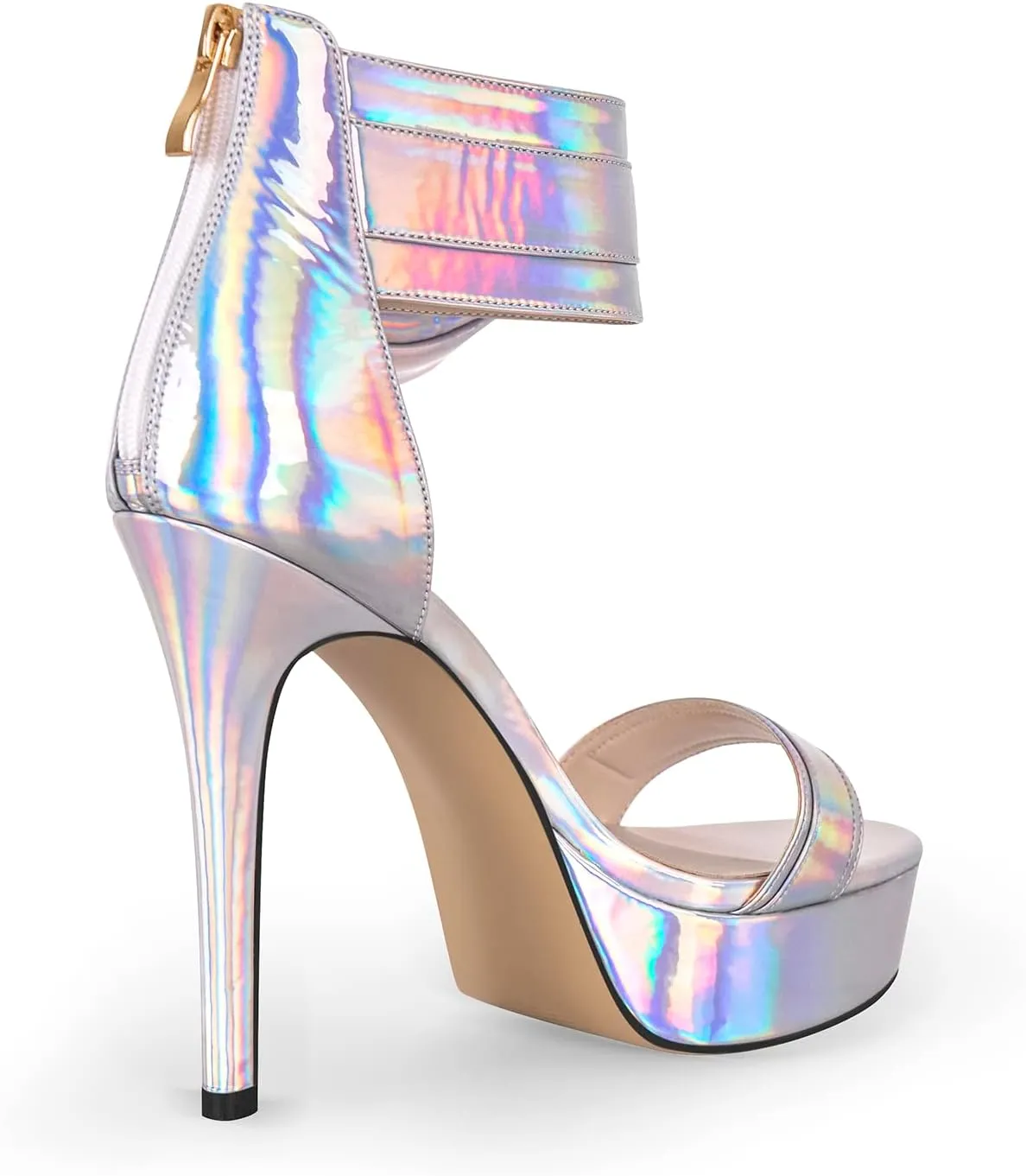 VERISSON High Heels Stiletto Platform Sandals for Women Zip up Open Toe Heels Dressy Pumps Sandals