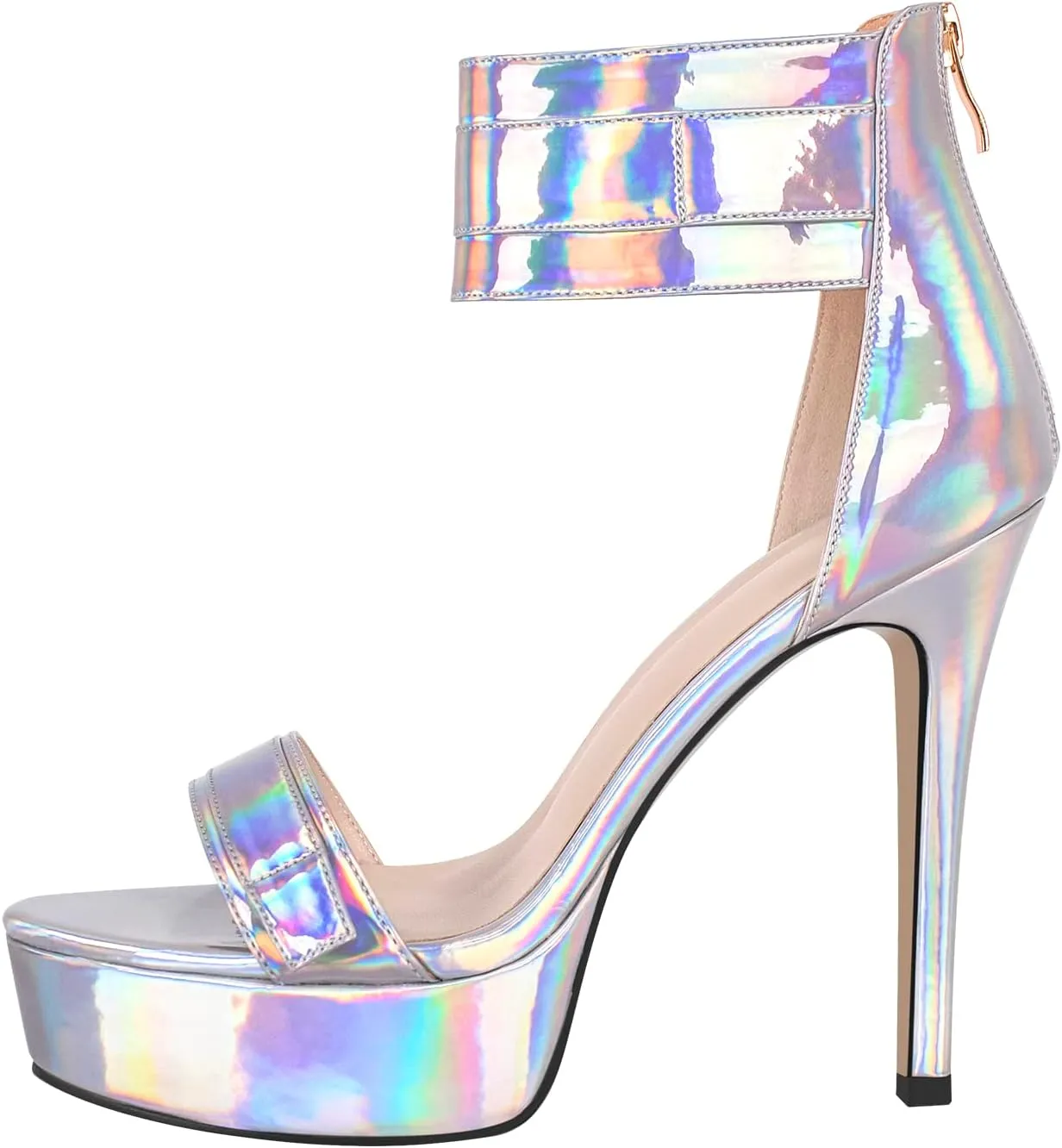 VERISSON High Heels Stiletto Platform Sandals for Women Zip up Open Toe Heels Dressy Pumps Sandals