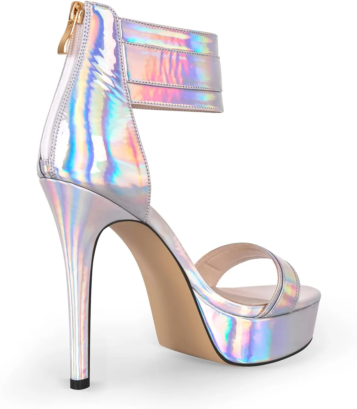 VERISSON High Heels Stiletto Platform Sandals for Women Zip up Open Toe Heels Dressy Pumps Sandals
